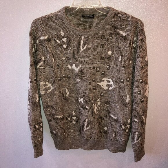 Reed St James Mens Medium Gray Beige Geometric Knit Pullover Sweater Size M VTG - Picture 4 of 8